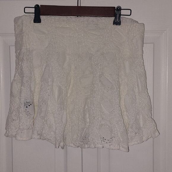 Finesse Teya White lace pattern Eyelet Flowy mini Skirt Cottagecore Coastal - Picture 7 of 12